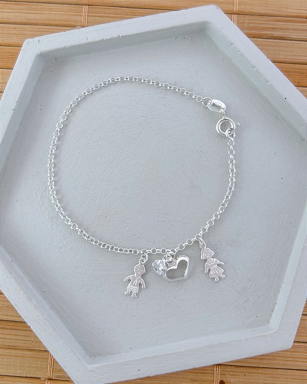 Pulseira Filhos (Menino e Menina) Elo Português 18cm - Prata 925