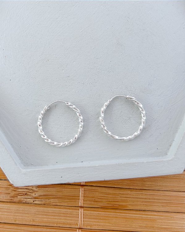 Brinco Argolinha Fina Fio Torcido de Encaixe - Prata 925