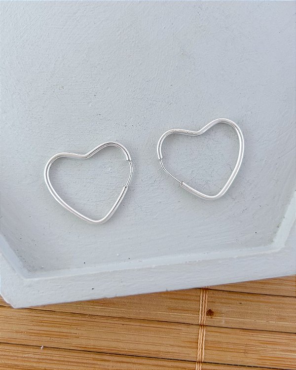 Brinco Argolinha Fina Coração de Encaixe - Prata 925