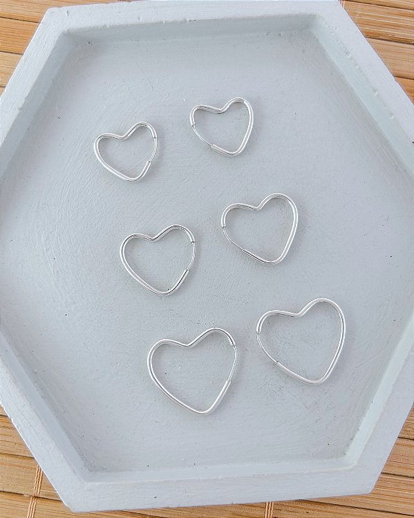 Brinco Trio de Argolinhas Fina Coração de Encaixe - Prata 925