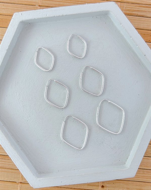 Brinco Trio de Argolinhas Fina Losango de Encaixe - Prata 925