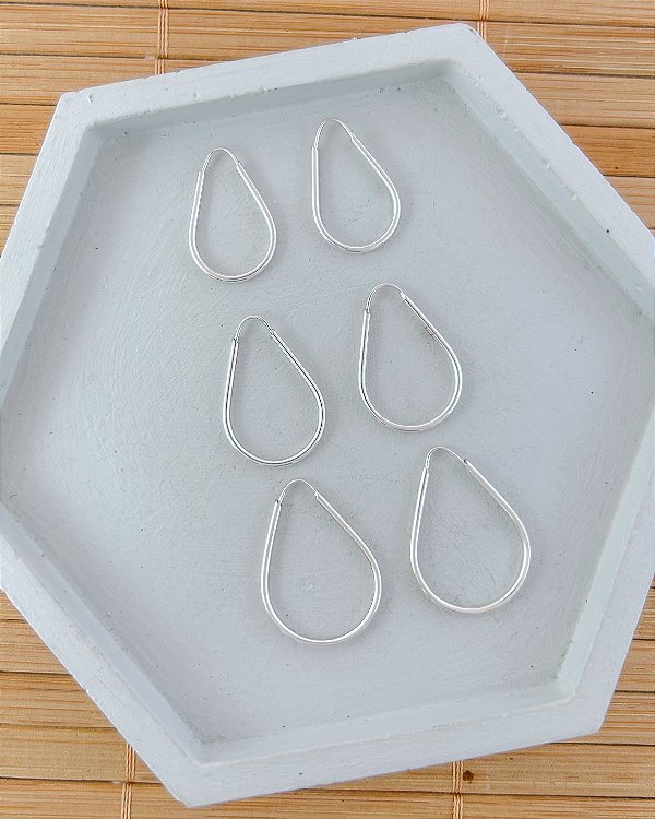 Brinco Trio de Argolinhas Fina Gota de Encaixe - Prata 925