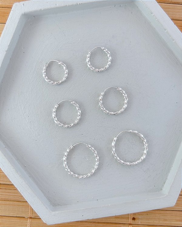 Brinco Trio de Argolinhas Fio Torcido de Encaixe - Prata 925