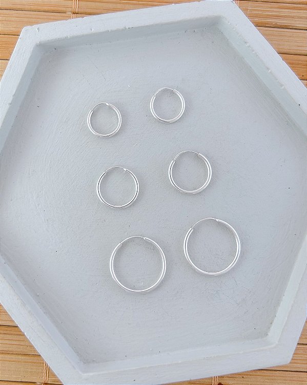 Brinco Trio de Argolinhas Finas de Encaixe P - Prata 925