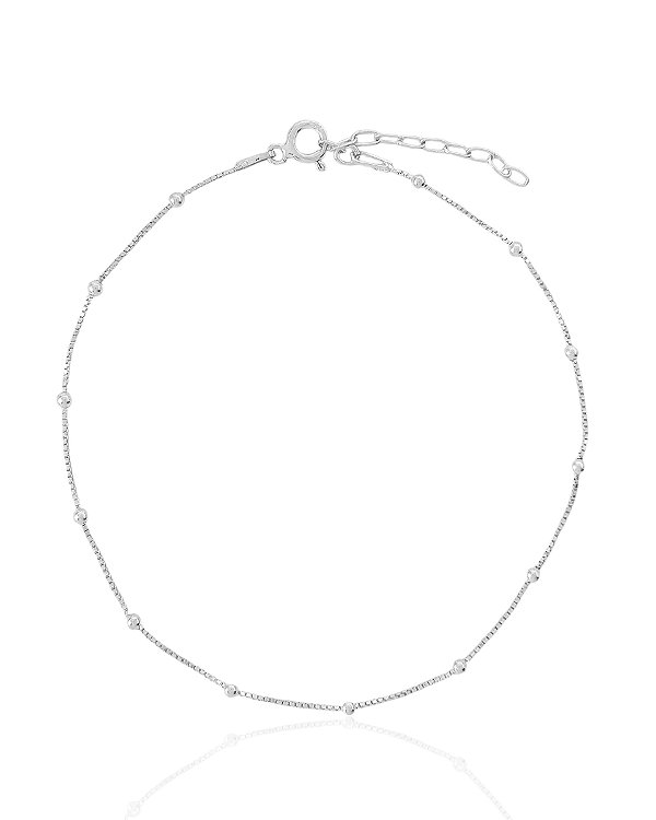 Tornozeleira Veneziana com Bolinhas 22cm + 3cm de Extensor - Prata 925