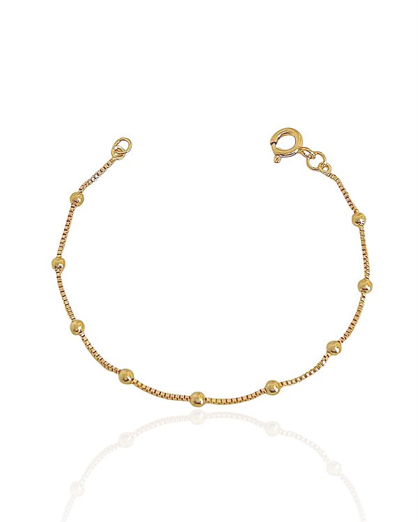 Pulseira Infantil Veneziana com Bolinhas Lisas 15cm - Banho de ouro 18k