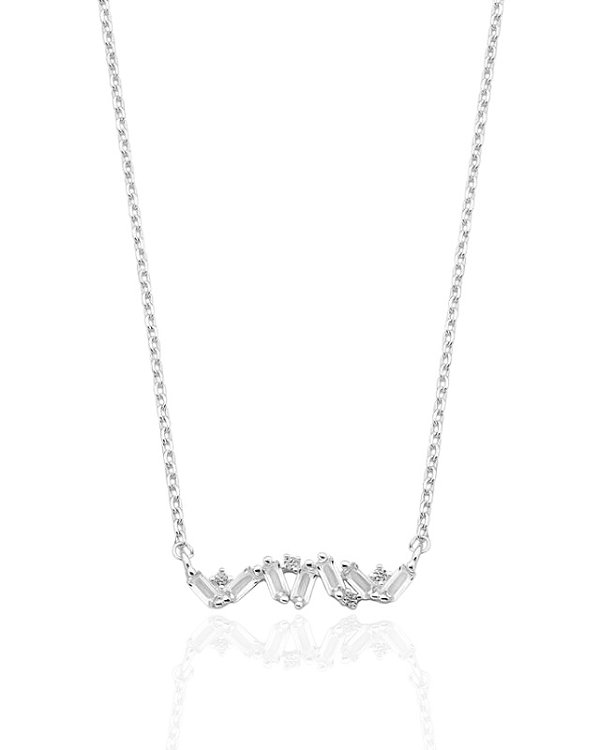 Colar Orgânico c/ Zircônias Navete 40cm - Prata 925