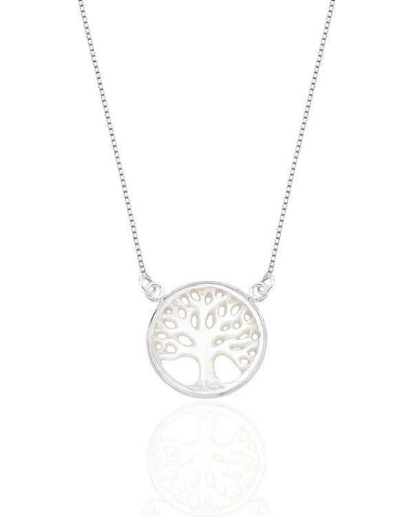 Colar Árvore da Vida Madrepérola 45cm - Prata 925