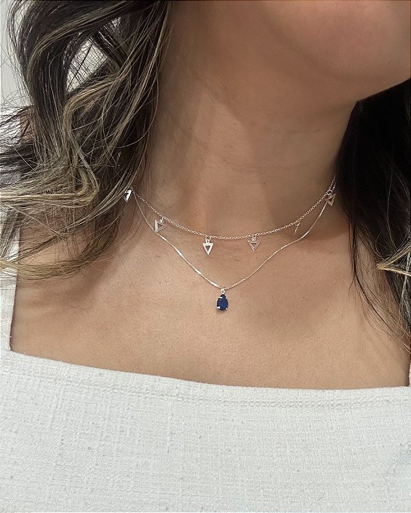 Colar Chocker Triângulos Vazados 40cm - Prata 925