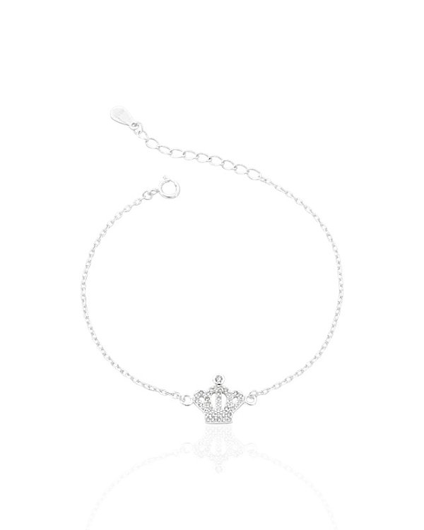 Pulseira Coroa Cravejada 16cm - Prata 925