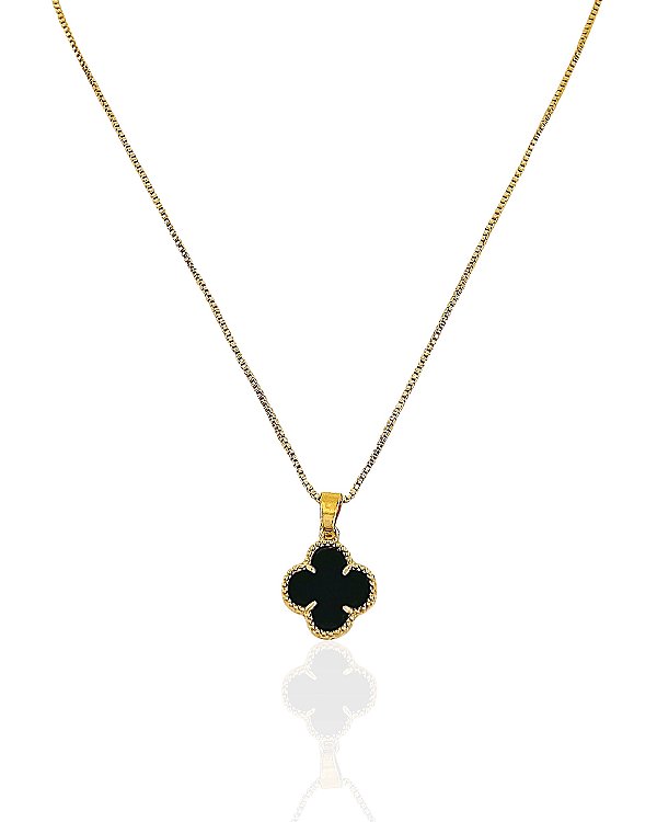 Colar Trevo Preto Veneziana 45cm - Banho de Ouro 18k