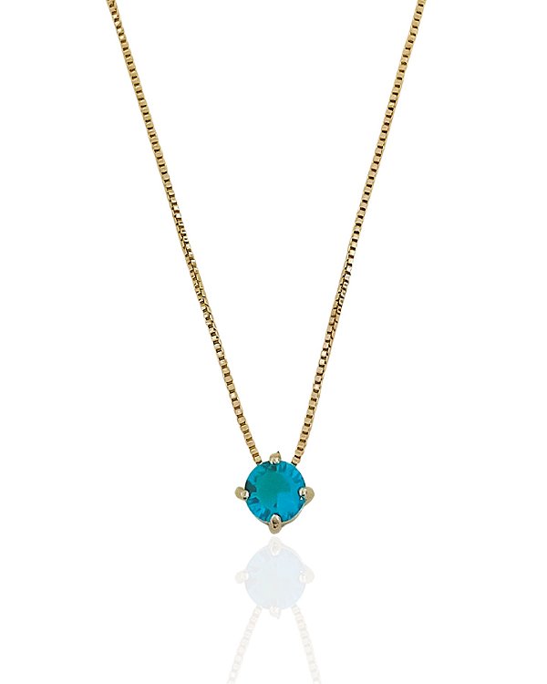 Colar Ponto de Luz Redondo Verde Água 45cm - Banho de Ouro 18k