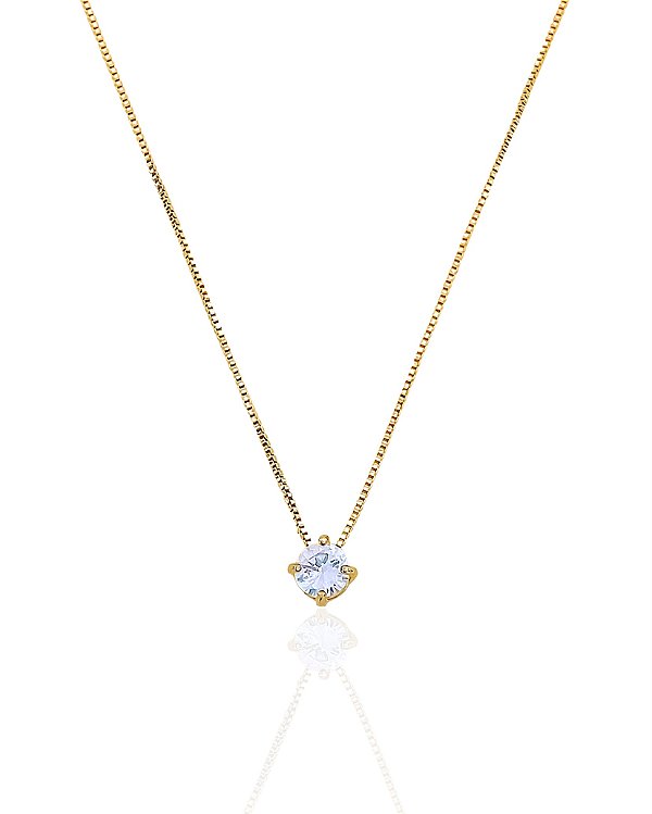 Colar Ponto de Luz Redondo Cristal 45cm - Banho de Ouro 18k