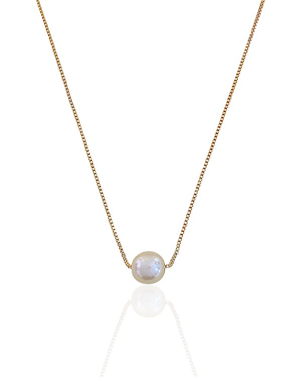 Colar 1 Pérola 45cm - Banho de Ouro 18k