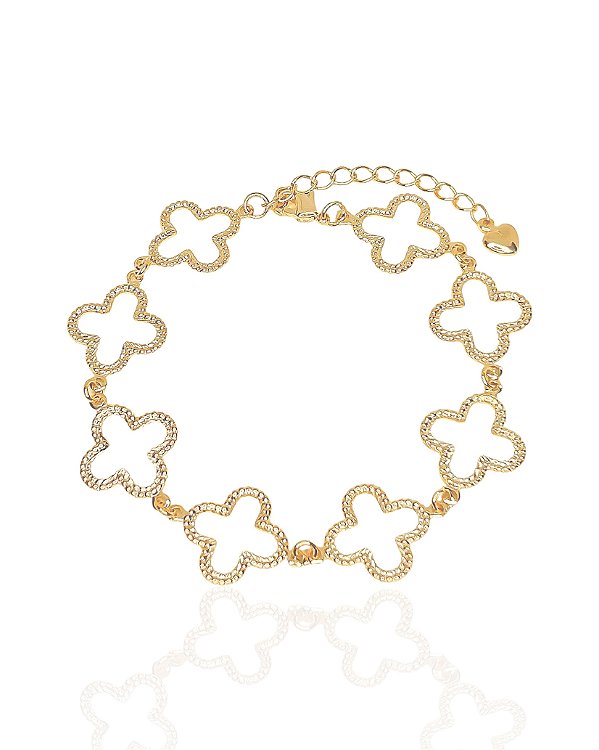 Pulseira Trevos Vazados 18cm - Banho de ouro 18k