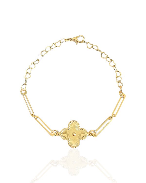 Pulseira Trevo com Elos 19cm - Banho de ouro 18k