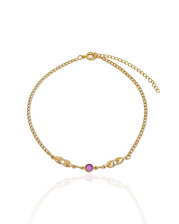 Tornozeleira Ponto de Luz e Medalhinhas Lisas 23cm - Banho de Ouro 18k