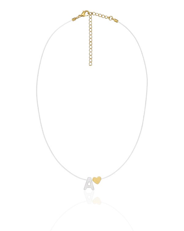 Colar Choker de Nylon c/ Letra Madrepérola e coração 35cm - Banho de Ouro 18k