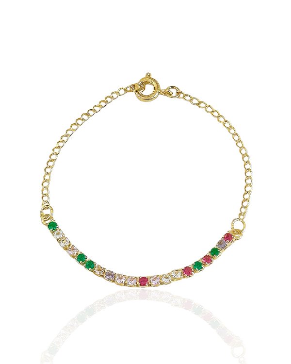 Pulseira Infantil Riviera Colorida 15cm - Banho de ouro 18k