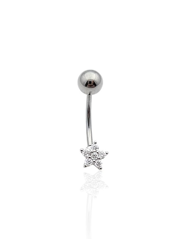 Piercing Umbigo Estrela Cravejada 5mm - Prata 925