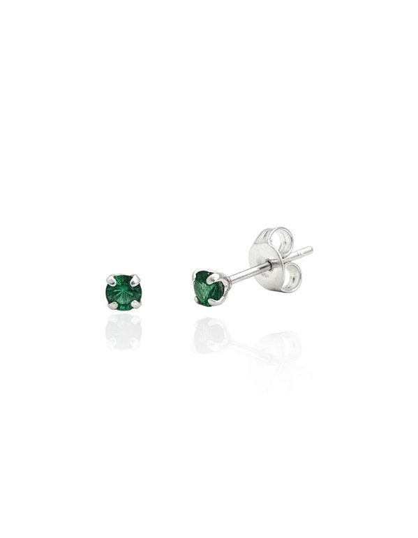 Brinco Ponto de Luz Zircônia Redondo Verde 3mm - Prata 925