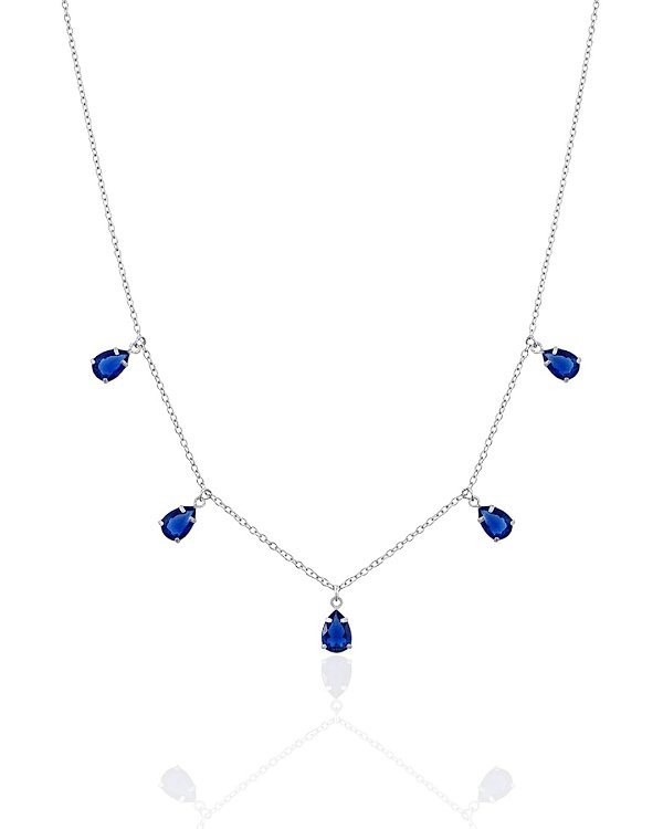 Colar Chocker 5 Gotas de Zircônia Azul 35cm - Prata 925