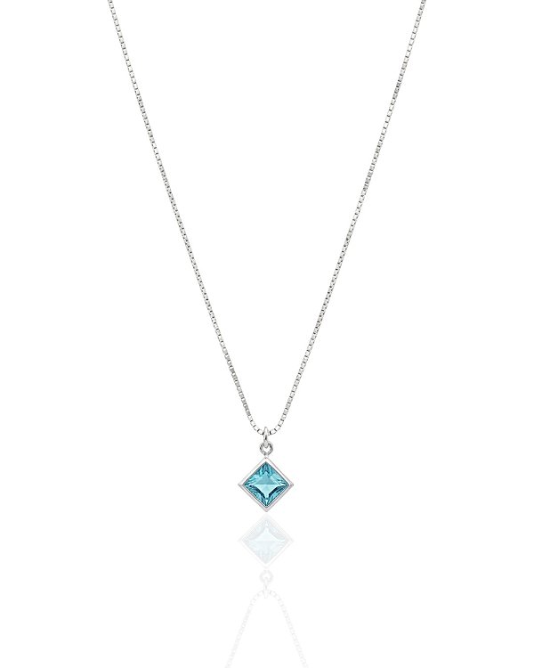 Colar Ponto de Luz Quadrado Azul Claro 45cm - Prata 925