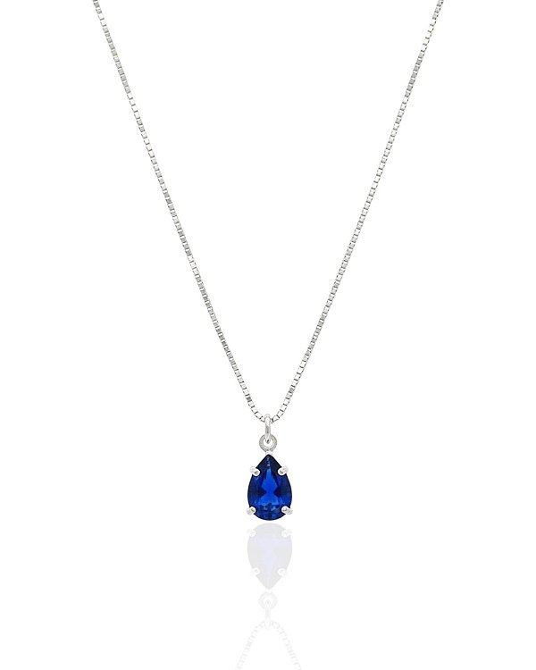 Colar Ponto de Luz Gota Azul 45cm - Prata 925