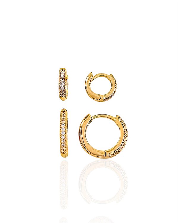 Brinco Duo de Argolinha Cravejada - Banho de Ouro 18k