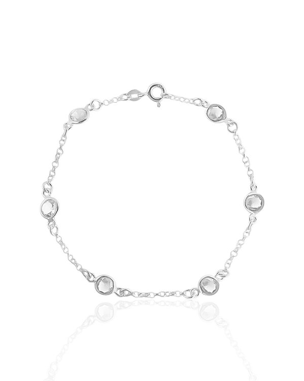 Tornozeleira 6 Zircônias Elo Português 25cm - Prata 925