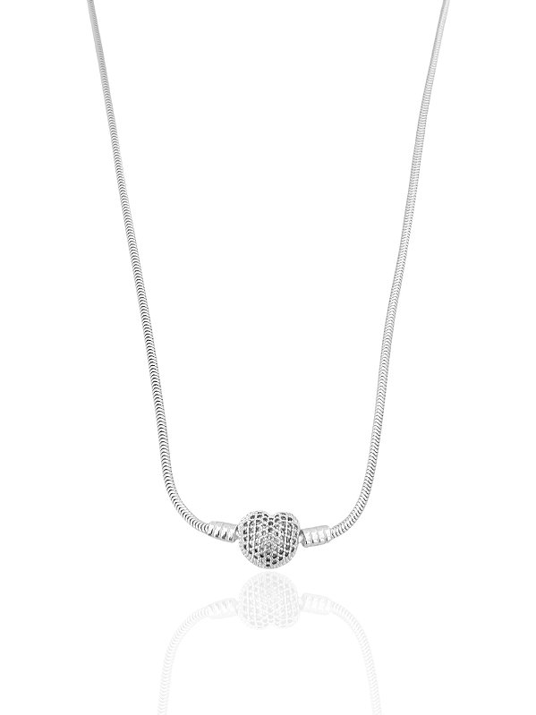 Colar para Berloque Fecho Coração Cravejado 45cm - Prata 925