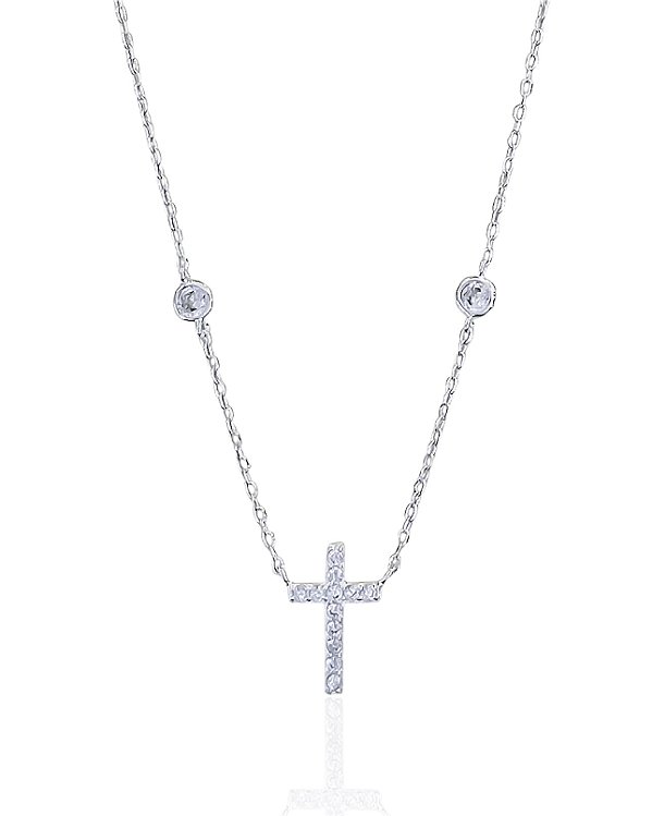Colar Cruz e Ponto de Luz Elo Português 45cm - Prata 925
