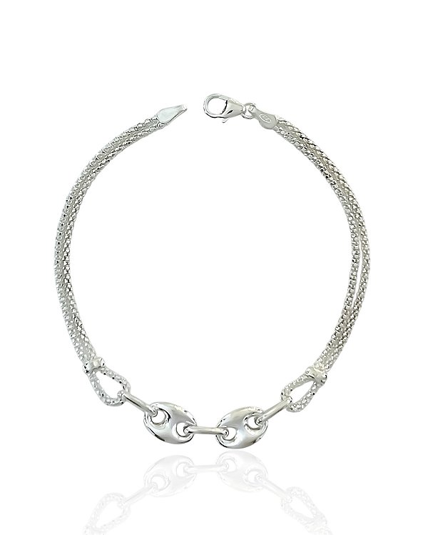 Pulseira Pipoca 2 Fios com Elos 18cm - Prata 925