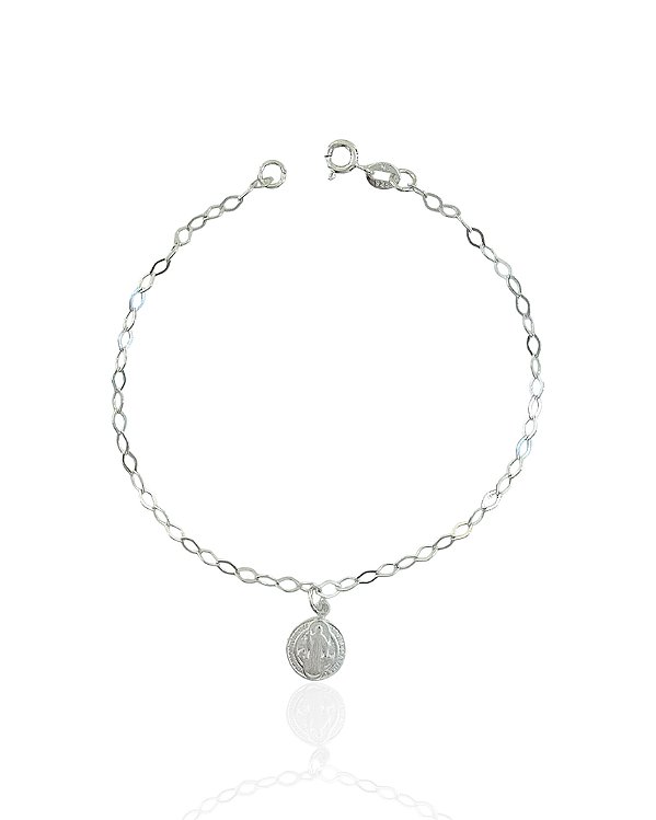 Pulseira Plaquinha São Bento Elo Português 18cm - Prata 925