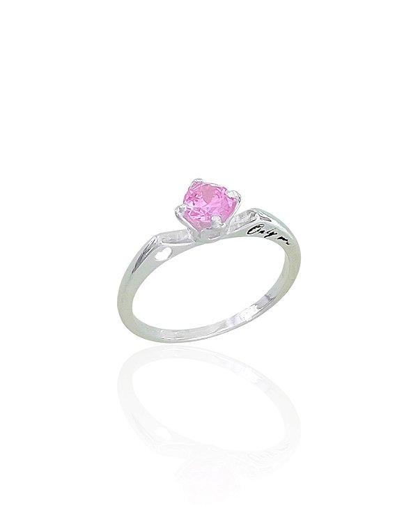 Anel Solitário Coração Vazado Zircônia Rosa - Prata 925