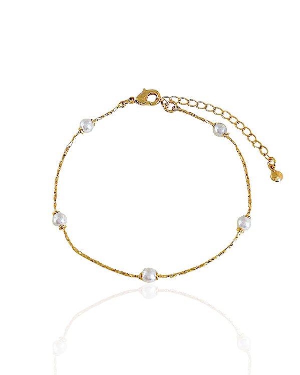 Pulseira Rabo de Rato com Pérolas 18cm - Banho de ouro 18k
