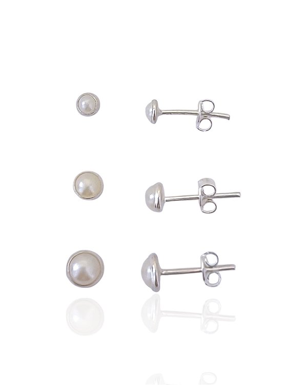 Brinco Trio Meia Pérola - Prata 925