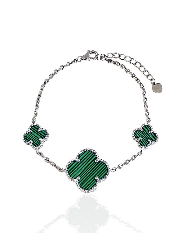 Pulseira 3 Trevos Verde - Prata 925