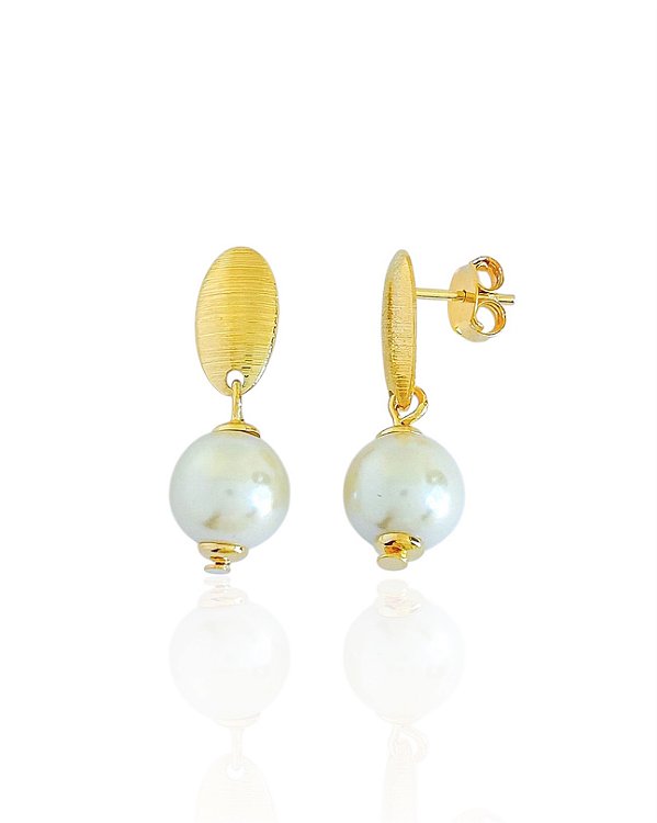 Brinco Base oval com Pingente de Perola - Banho de Ouro 18k