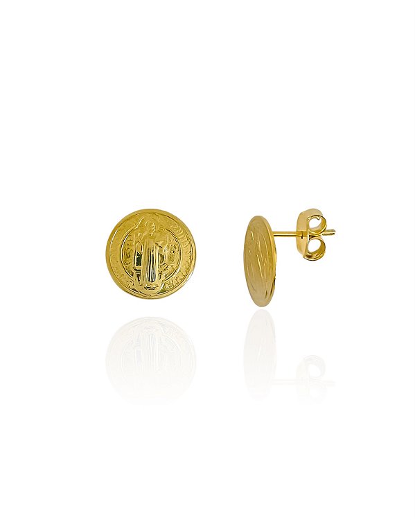 Brinco Medalha de São Bento - Banho de Ouro 18k