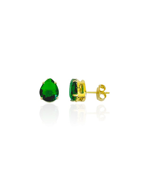 Brinco Gota Zircônia Verde - Banho de Ouro 18k