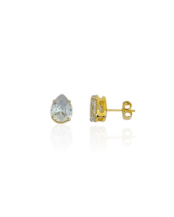 Brinco Gota Zircônia Cristal - Banho de Ouro 18k