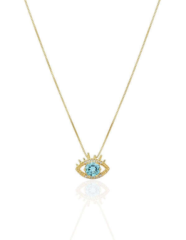 Colar Olho Grego Cravejado Vazado 45cm - Banho de Ouro 18k