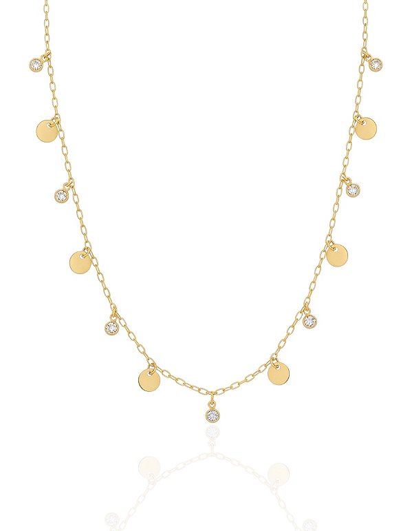 Colar Medalhas Onduladas e Zircônias 40cm - Banho de Ouro 18k