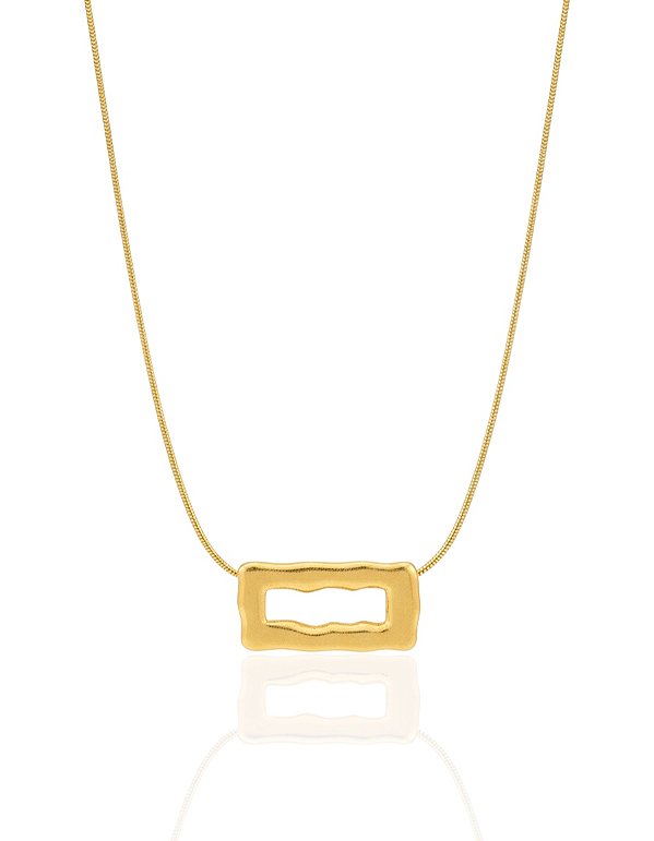 Colar Retangulo Orgânico Vazado 60cm - Banho de Ouro 18k