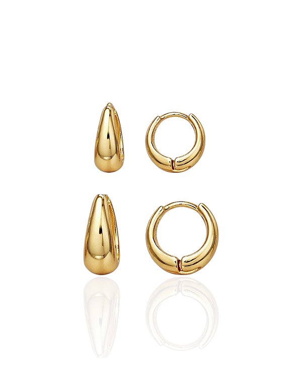 Brinco Duo Argolinha Click Lisa - Banho de Ouro 18k