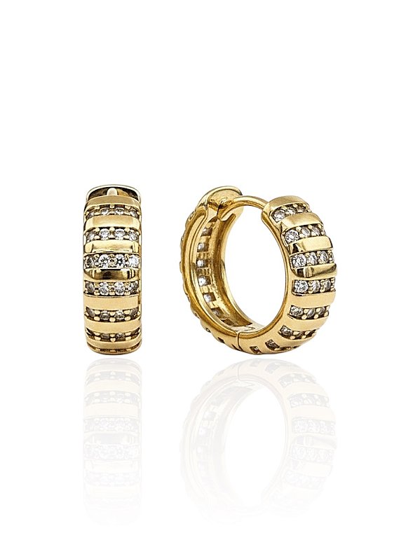 Brinco Argolinha Click Face Cravejada 1,5cm - Banho de Ouro 18k