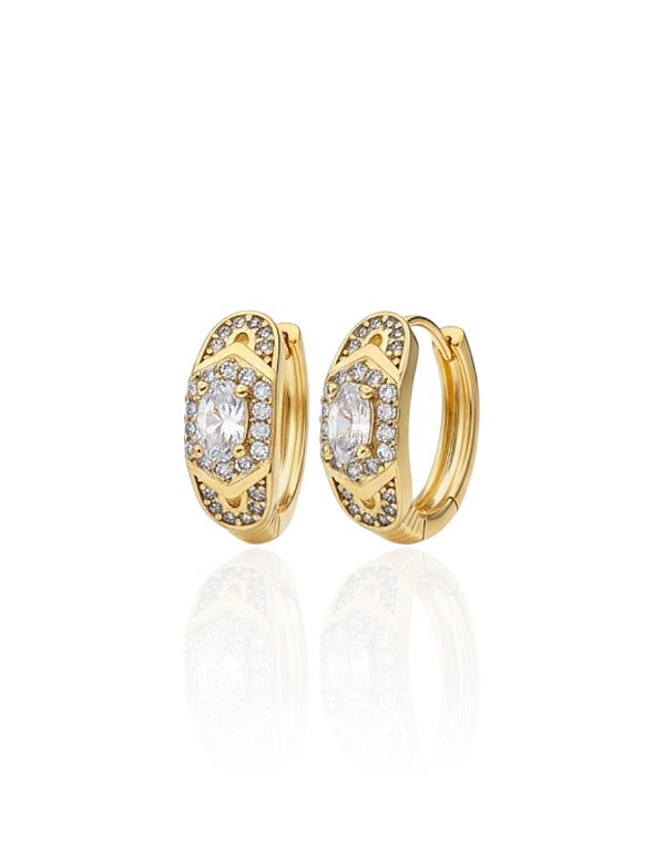 Brinco Argolinha c/ Desenho Cravejada e Zircônia Navete - Banho de Ouro 18k