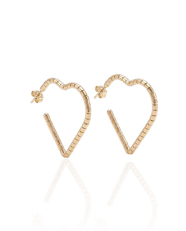 Brinco Argola Coração com Tubinhos 3,5cm - Banho de Ouro 18k