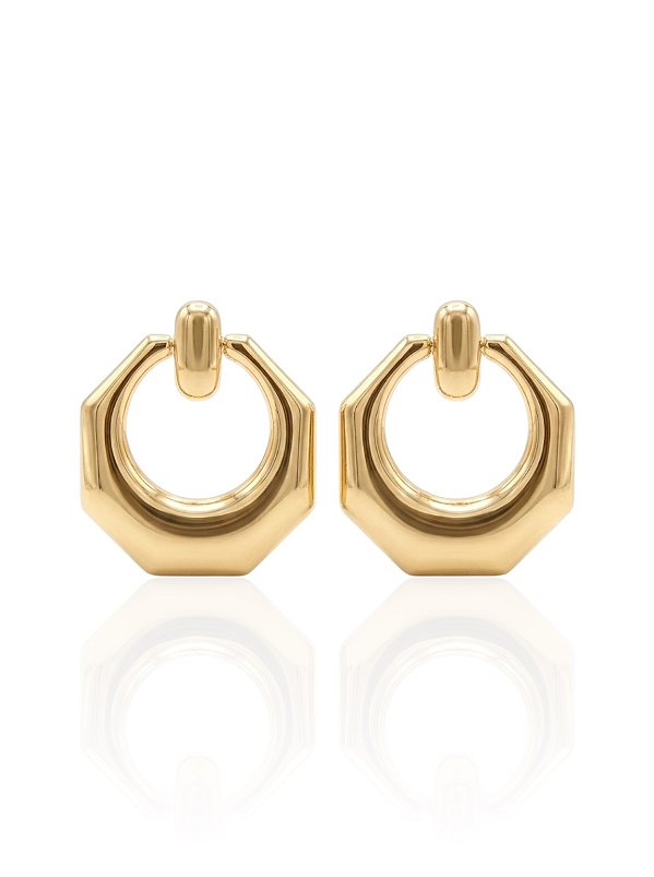 Brinco Argola Frontal Sextavada Lisa Vazada 4,8cm - Banho de Ouro 18k